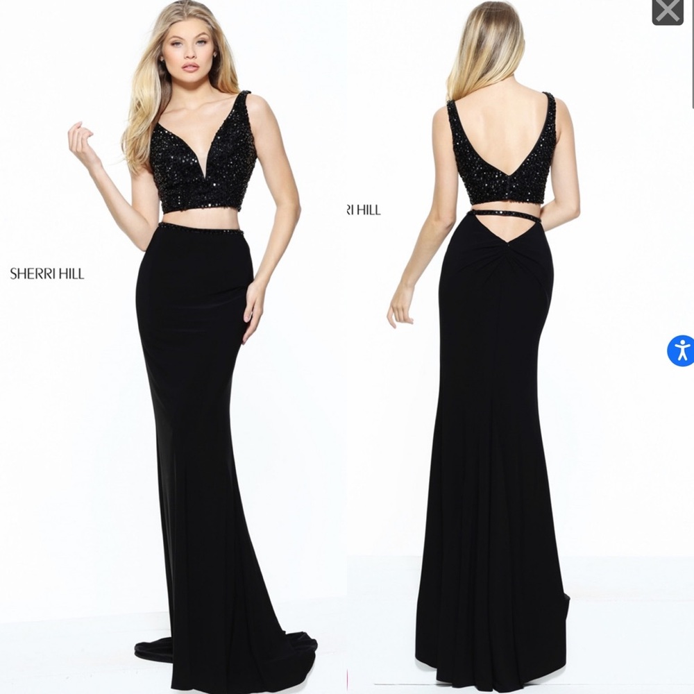 SHERRI HILL blue embellished two-piece formal dress crop top with maxi skirt 4 - Picture 16 of 16
